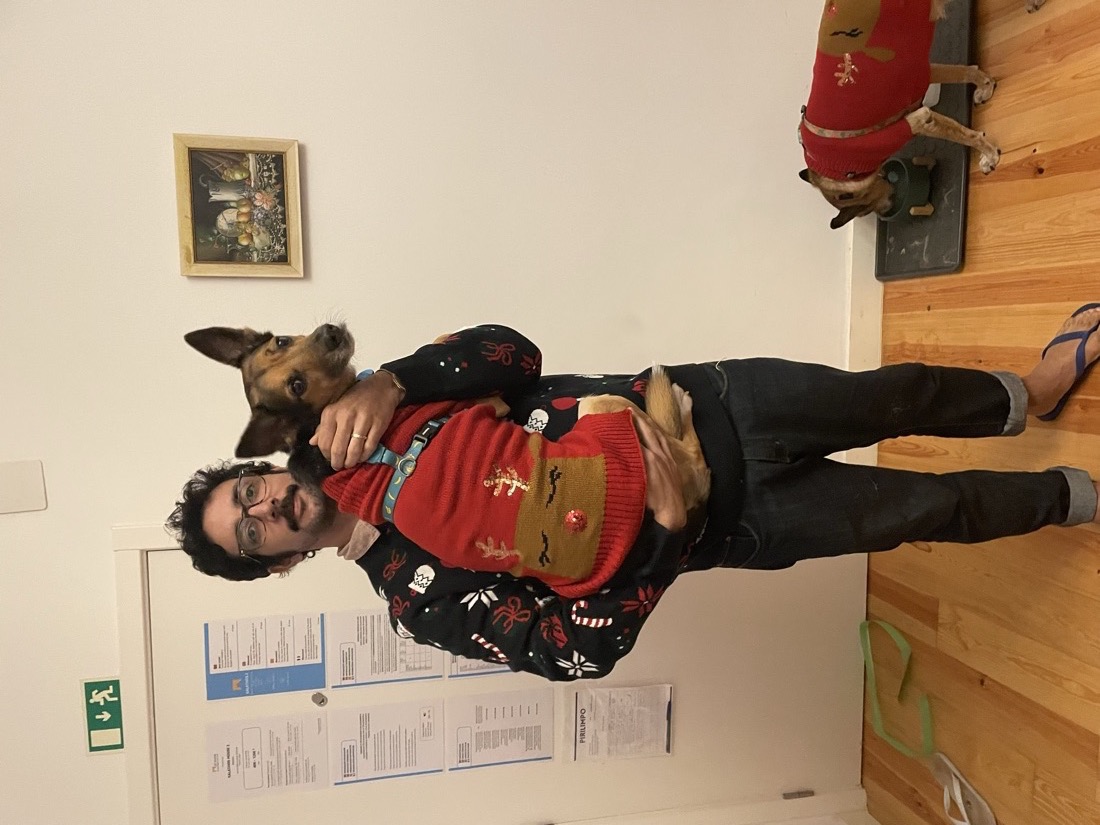 Bernardo holding a dog