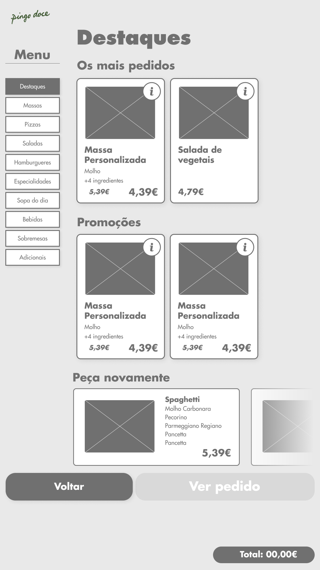Wireframe — home, identified user