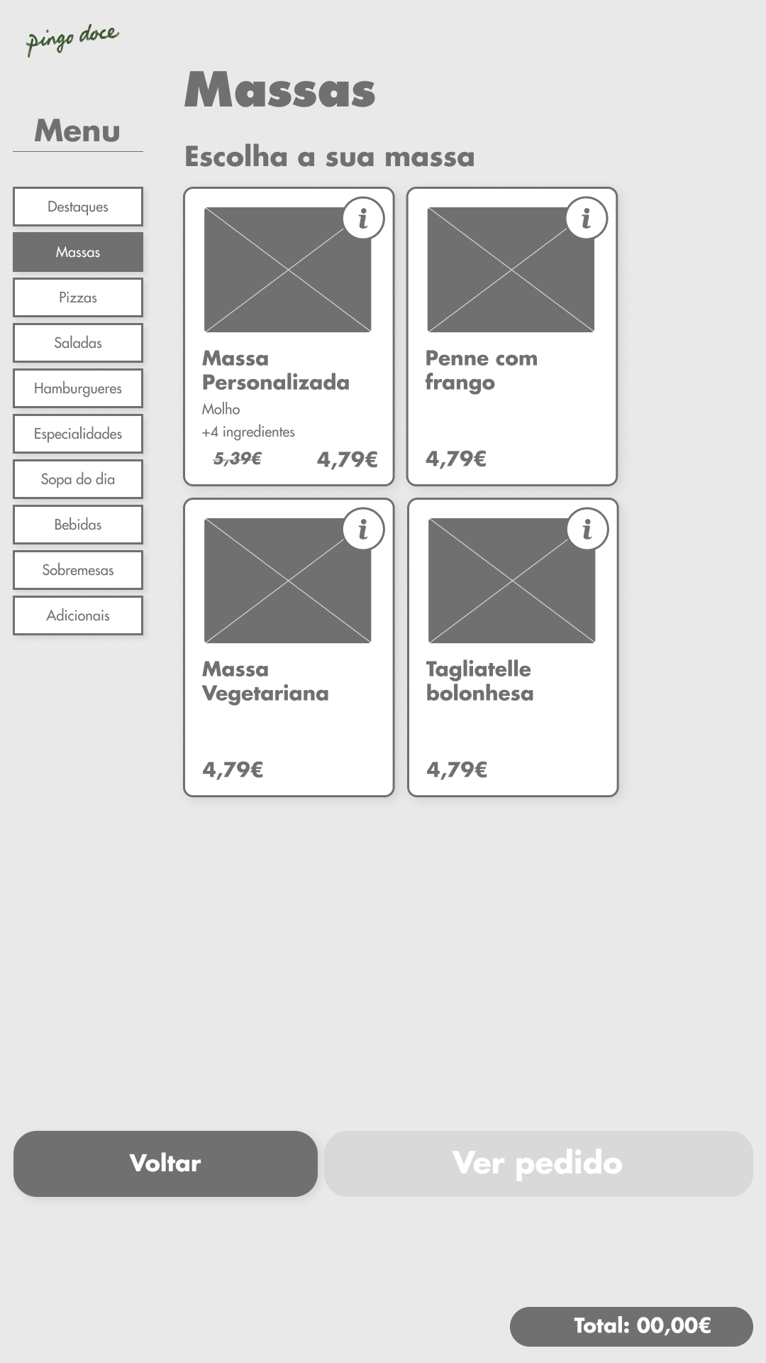 Wireframe — pasta category