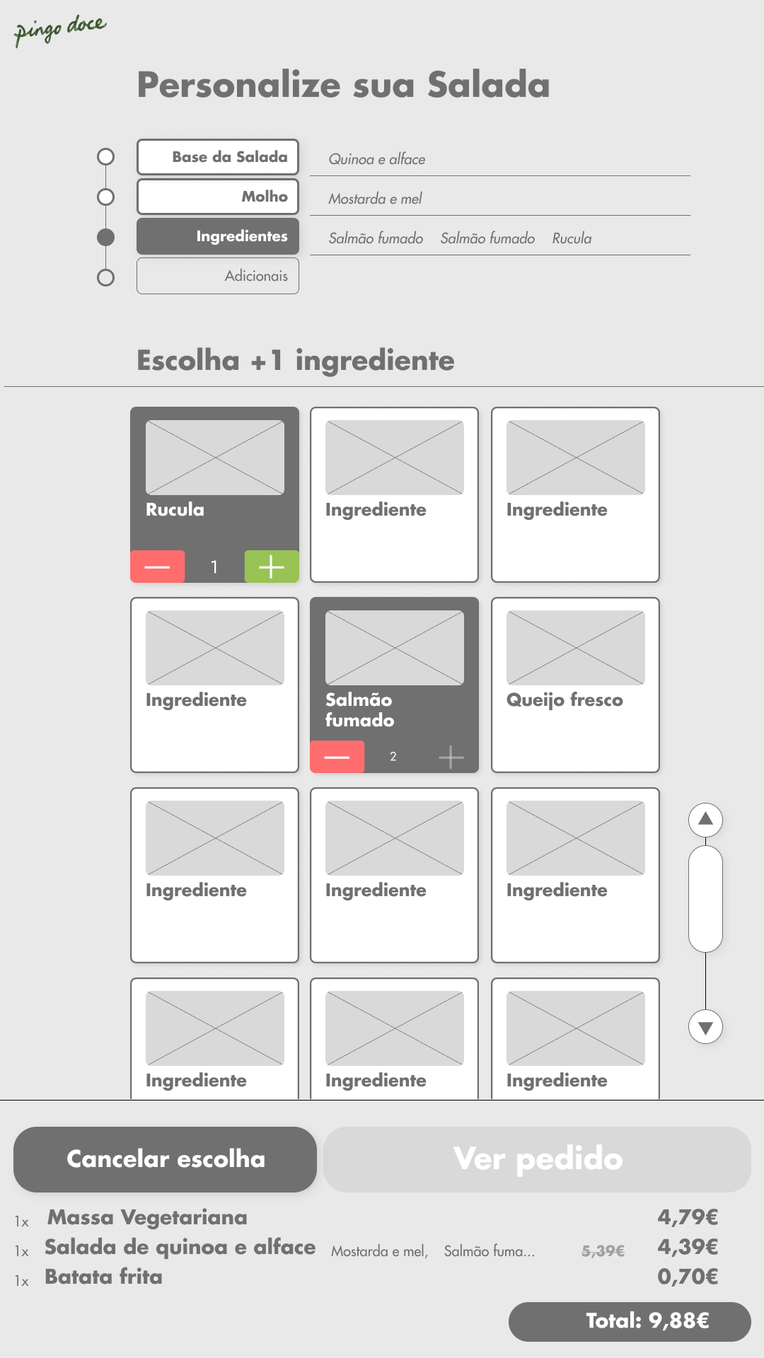 Wireframe — salad customisation